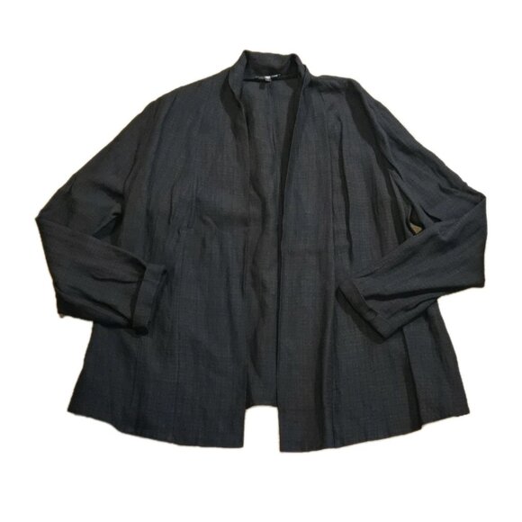 Eileen Fisher Open Cardigan Womens Large Italian Fabric Linen Blend Black EUC - Picture 1 of 9